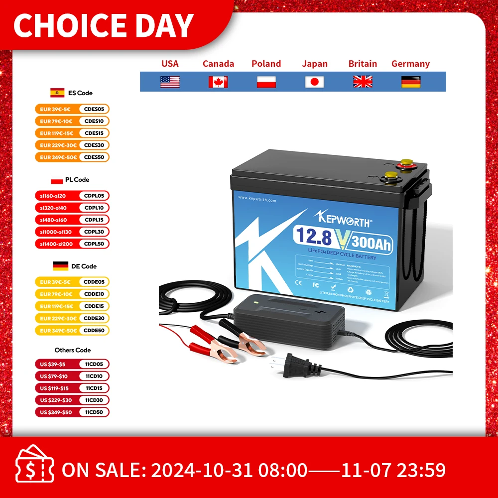 

KEPWORTH 12V 300Ah Lithium Iron Phosphate Battery With Upgraded BMS 6000 Cycles For RV Campers Golf Cart Off-Road Off-Grid