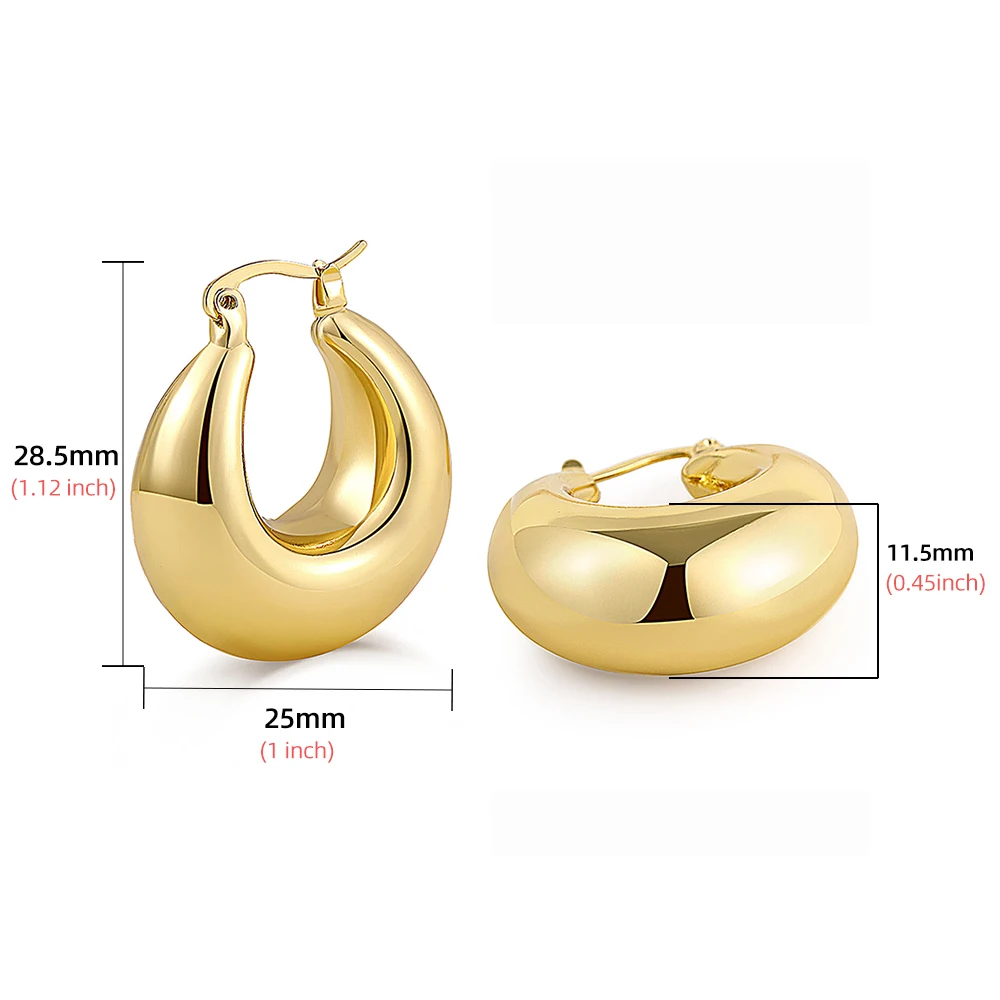 Punk 18K Gold Plated Stainless Steel C Shape Croissant Chunky Hoop Earrings for Women Twisted Polished Circle Huggie Ear Jewelry - view 6