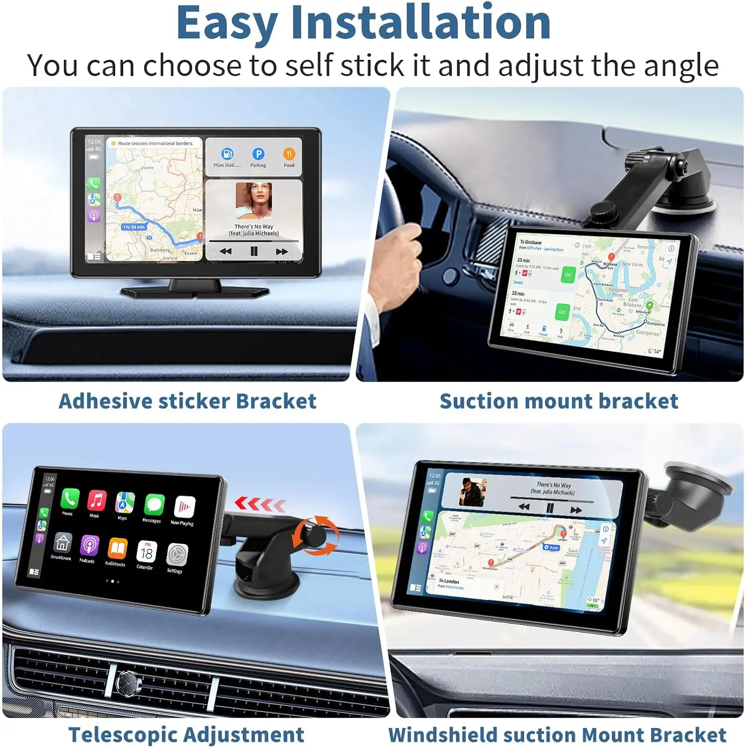 Écran CarPlay portable de 9 pouces avec Android Auto, écran tactile HD, caméra de sauvegarde 1080P, MirrorLink, navigation, commande vocale, Bl
