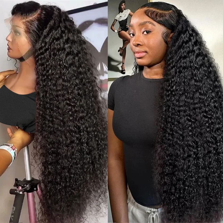 250 Density Brazilian 30 40 Inch Deep Wave 13x4 13x6 HD Transparent Human Hair Wig Remy 5x5 Closure Curly Wave Lace Frontal Wigs