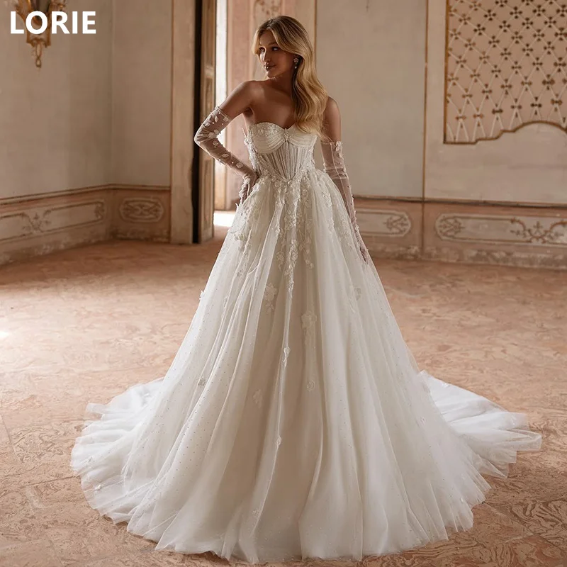 LORIE A-line 3D bunga applique vestidos de novia gaun pernikahan gaun pengantin manis Backless gaun pernikahan disesuaikan 2025