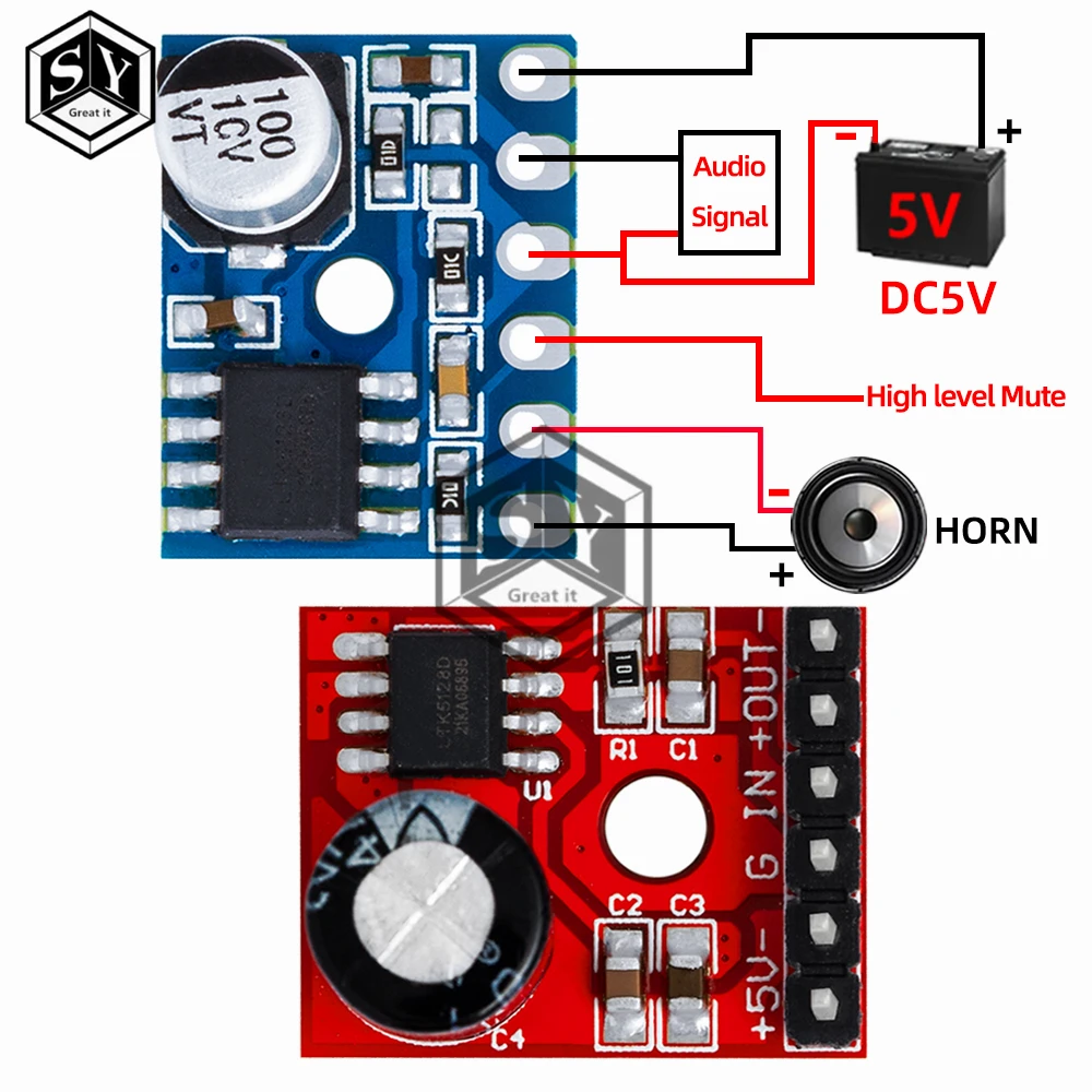 5128 Amplifier Board 5W Class D Digital Amplifier Board Mono Audio Module Low Distortion VS88715V DC2.5-5.5V LTK5128 Class AB