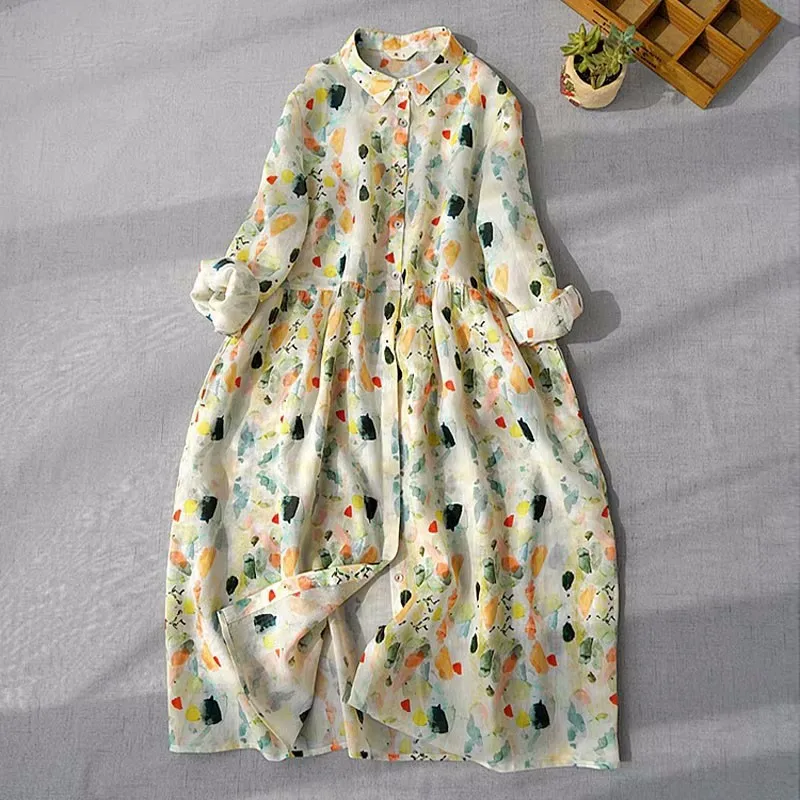 Half Sleeve Floral Print Women Shirt Dress Boho Style High Waist Ladies Casual Loose Dresses Holiday Beach Sundress Vestidos