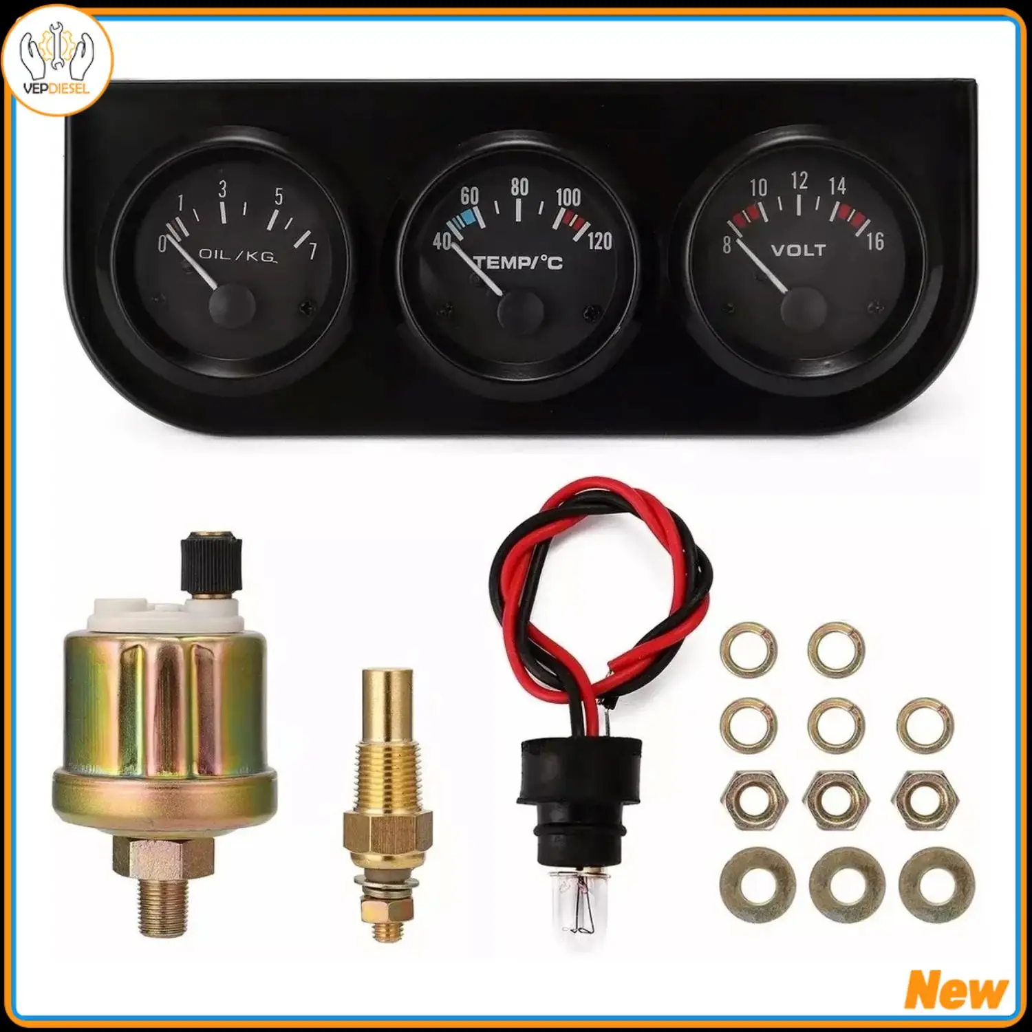 

52MM 3in1 Car Modification Triple Combination Meter Voltage Water Temperature Oil Pressure Meter with sensor Oil Temperature