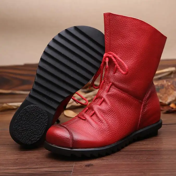 Genuine Leather Plush women\'s short Boots Retro Casual Autumn Winter Women Boots Waterproof warm Snow boots Plus Size 42