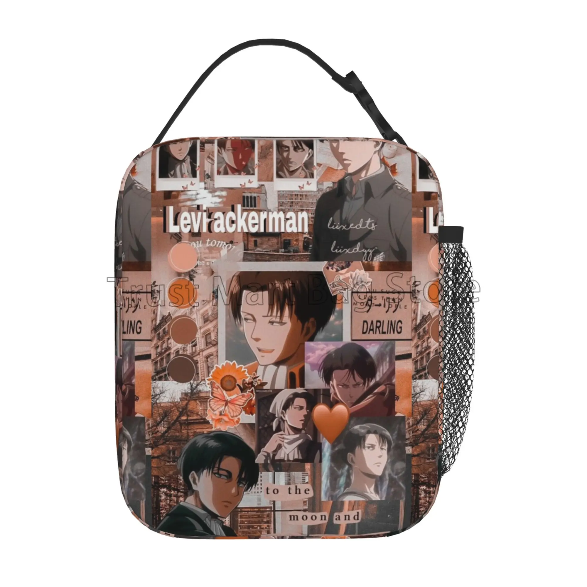 Levi ackerman isolierte Lunch-Tasche wieder verwendbare tragbare Lunchbox Kühler Thermal Bento Einkaufstaschen für Jungen Mädchen Schule Picknick Strand