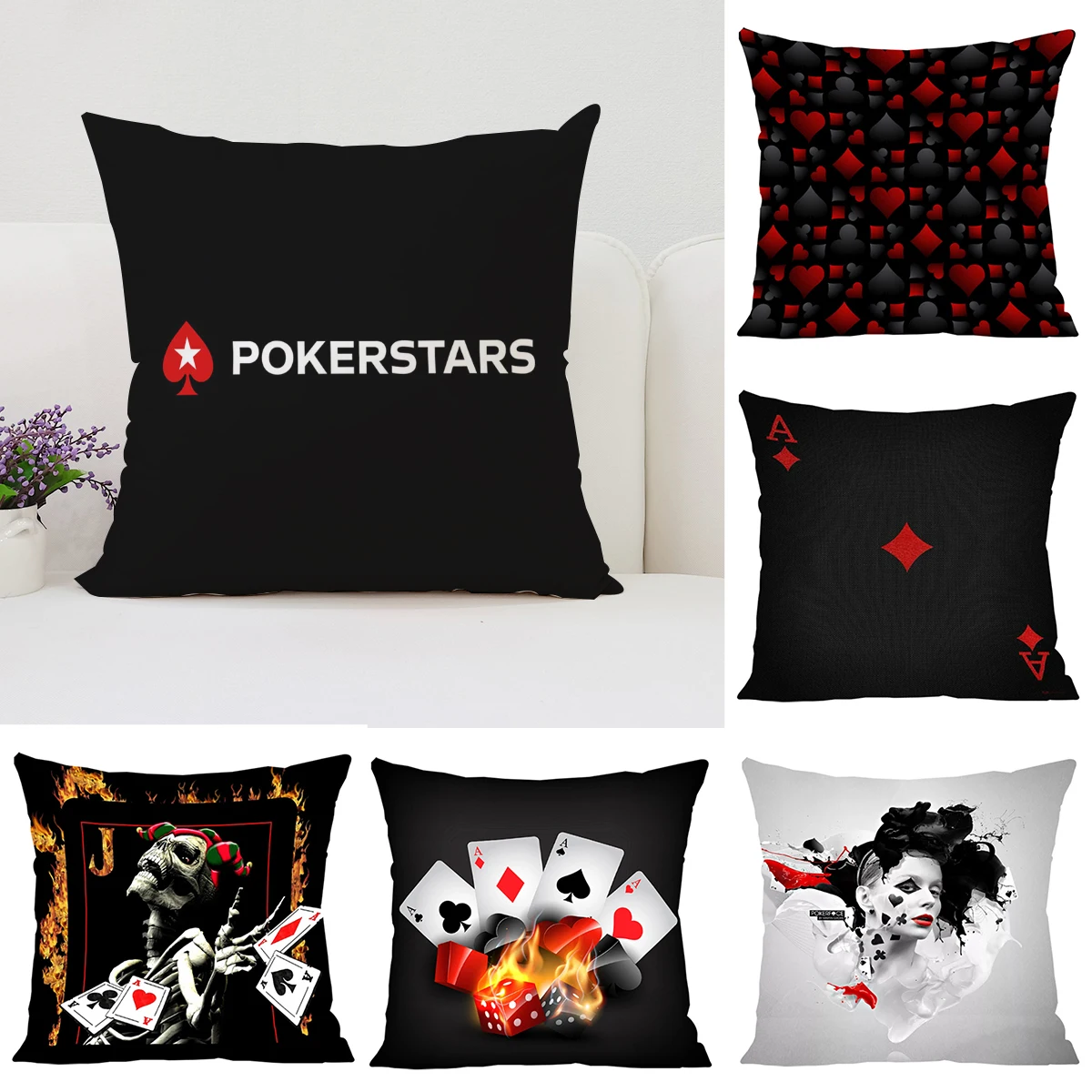 Dekoracyjna poszewka na poduszkę do salonu Poker Stars Home Decor Estetyczna dekoracja pokoju Poszewki na poduszki 45x45 Poszewka na poduszkę