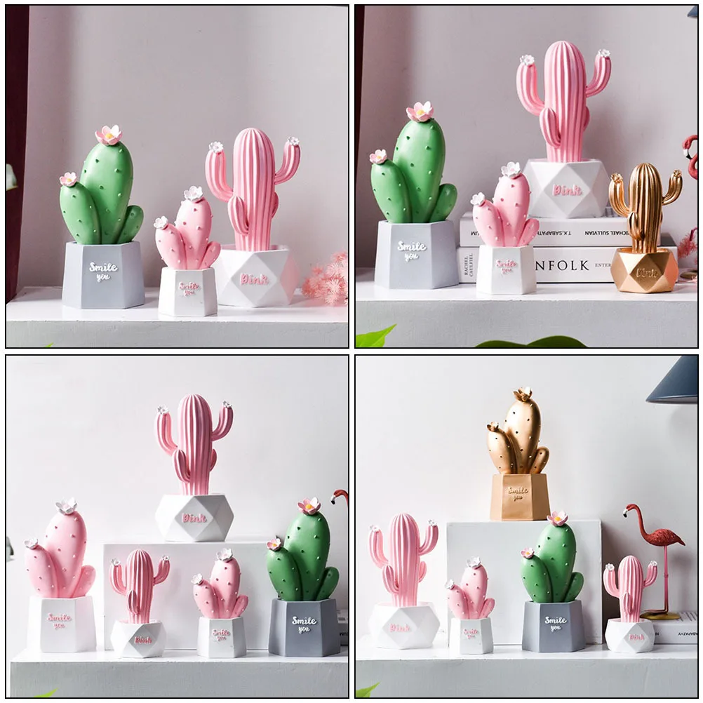 

1Pcs Pink Resin Cactus Home Ornament Fine Workmanship Tabletop Decoration for Living Room Mall Photography Accessory Craft