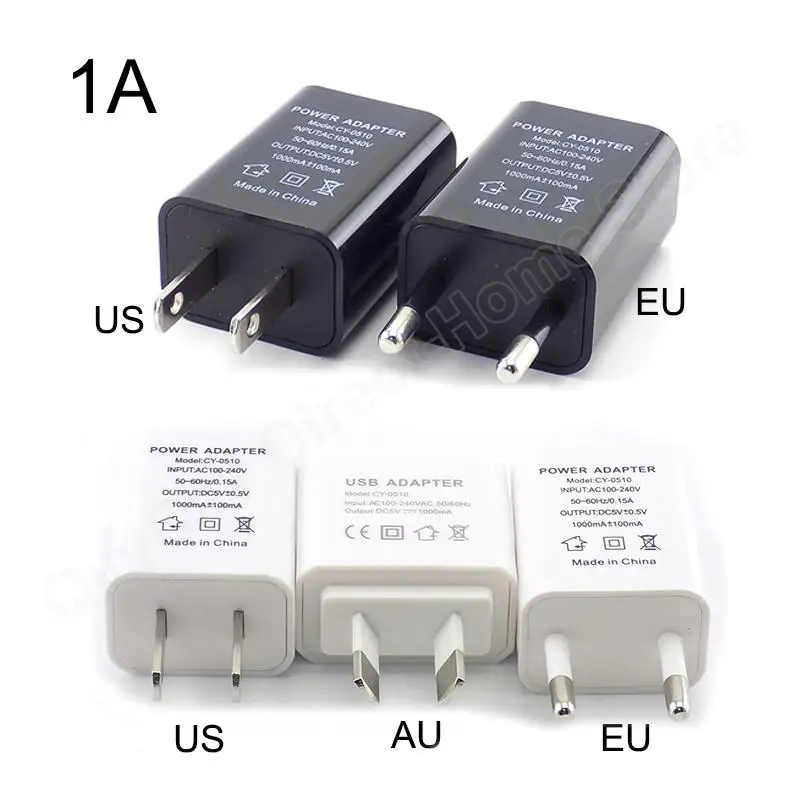 여행용 USB 휴대폰 충전기 전원 공급 어댑터, 벽면 데스크탑 충전 보조 배터리, EU US AU 플러그, 블랙 화이트, 5V, 1A 2A 3A