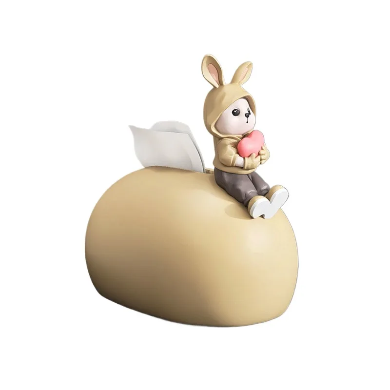 For Cream Wind Rabbit Tissue Box Ornament Dining Table Living Room Coffee Table Napkin Creative Light Luxury Office Desktop