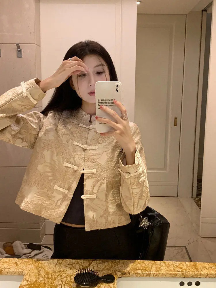 

New Chinese Zen Sle ort Coat Button up Women's irt Spring Faion Trend Straight Cut Long Sve Casual Wear