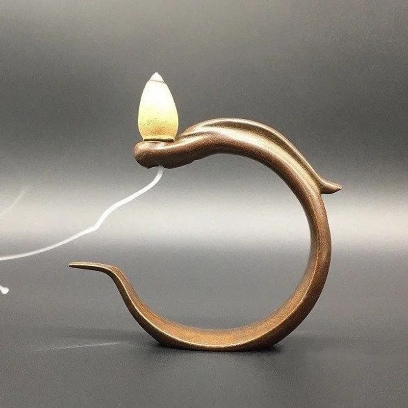 Solid antique-style ornament, alloy backflow holder, simple incense stand with dragon ring decor