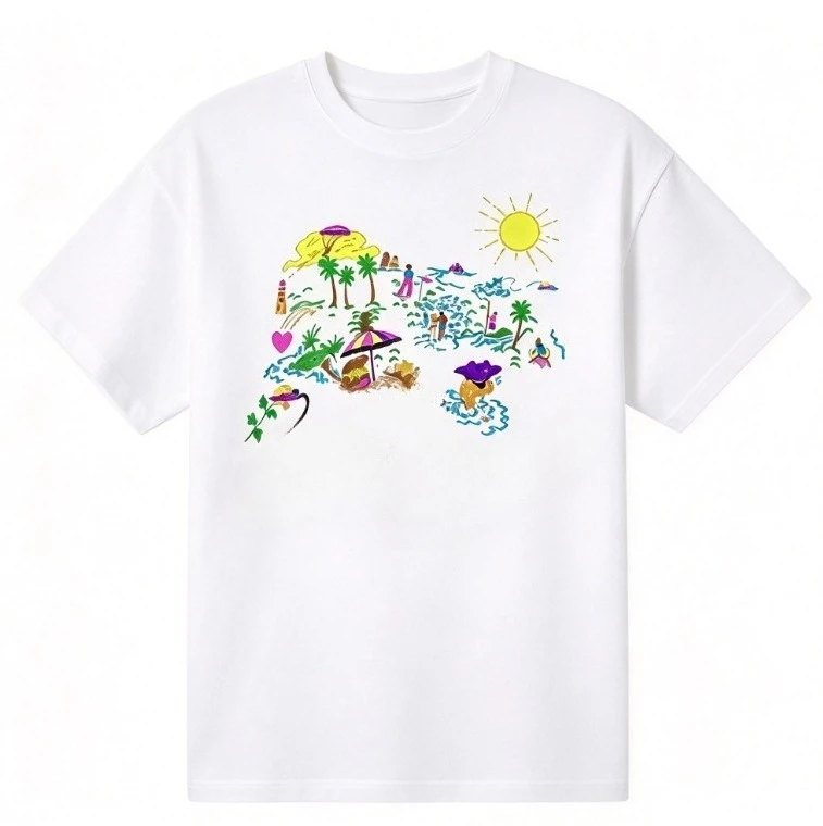 2026 new Best-Seller Trending Tropical Island Cartoon Graphic Oversized Short Sleeve Tee Island Enthusiasts Daily Wear Item