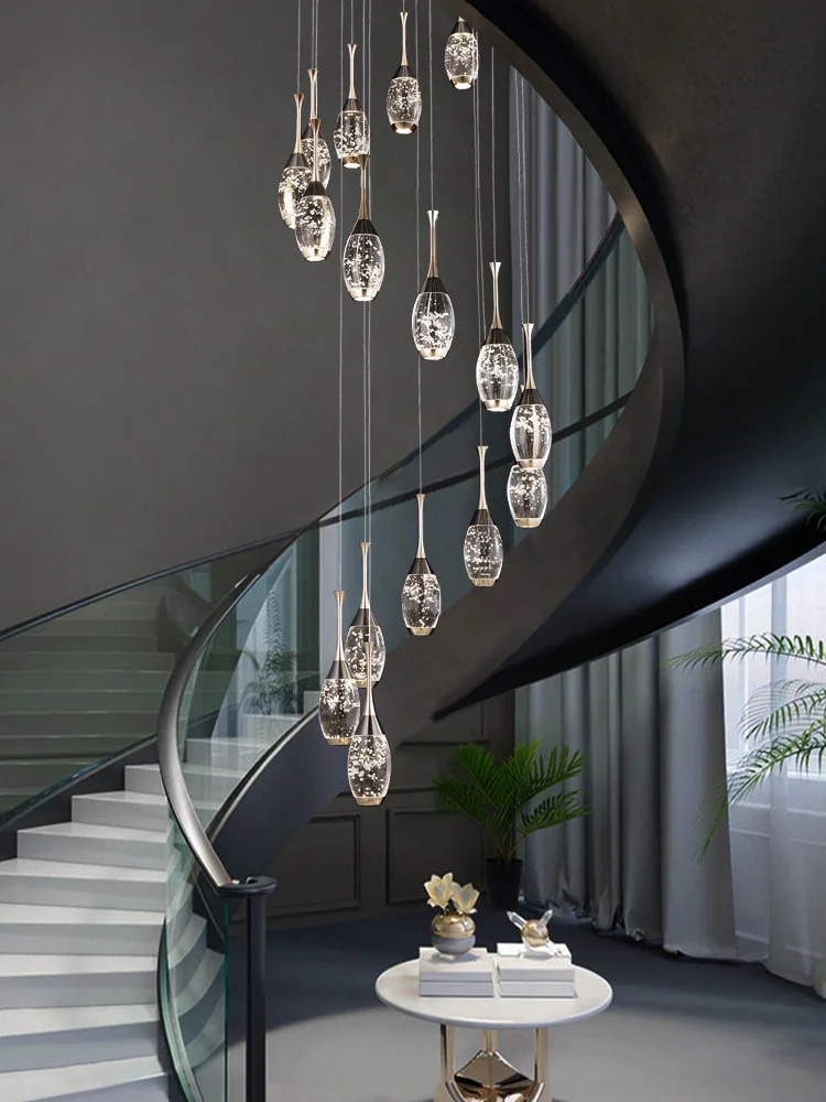 

Villa duplex stair chandelier light luxury atmospheric crystal