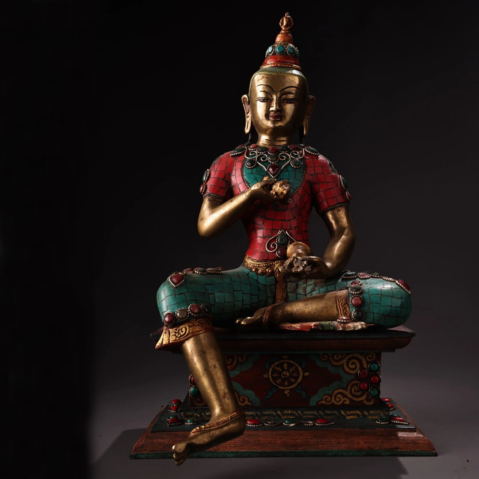 Nepal Pure Copper Antique Vajrasattva Statue Gem Inlaid Painted Tibetan Buddhist Home Altar