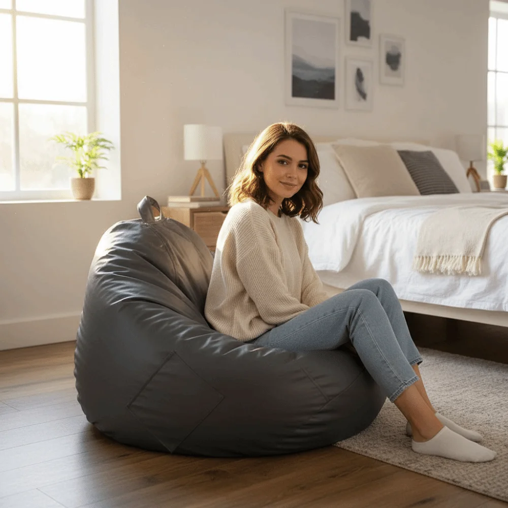 Waterproof Lazy Sofa Bean Bag Stain-resistant with Handle and Pocket Bean Bag Chair Sofa Cover Breathable Scratch Resistant