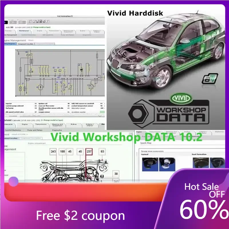 2024 Hot Auto motive Vivid Workshop data car Auto Repair Software Up To 2010 Vivid Workshop DATA 10.2 send CD or USB or 80GB HDD