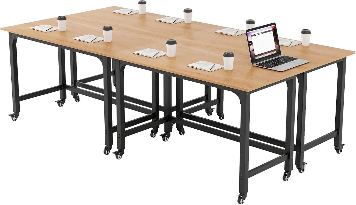 Conference Room Table Set of 4, Mobile Computer Desk with Removable Storage Bag & 2 Hanging Hooks, Rolling Meeting Table with