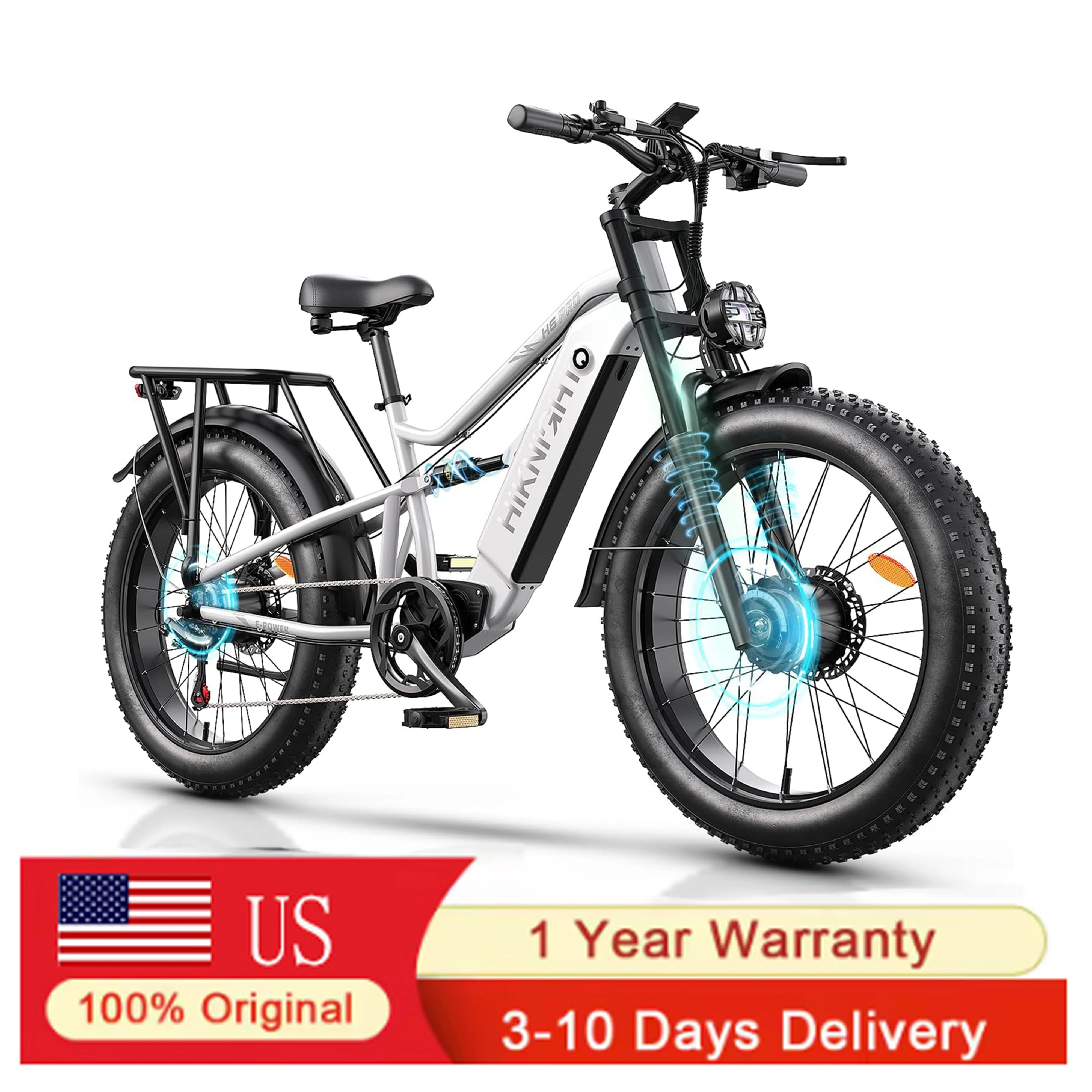 

HIKNIGHT H6 PRO Dual motor electric bicycle peak 3000W, thick tire mountain electric bicycle, full suspension