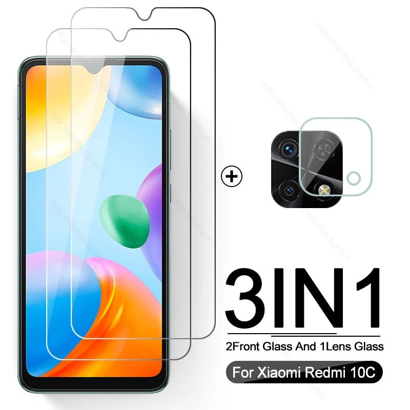 For Redmi 10C Case 3IN1 Camera Lens Screen Protector Tempered Glass Cover Redmi10C Funda On Readmi Redmy 13C 12C 10C 10 C 9C NFC