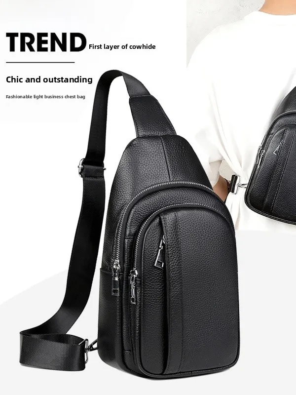 

New Men's Chest Bag Casual Trendy Leather oulder Bag Large Capaci Portable Light Luxury Men's Crossbody Bag Leather
