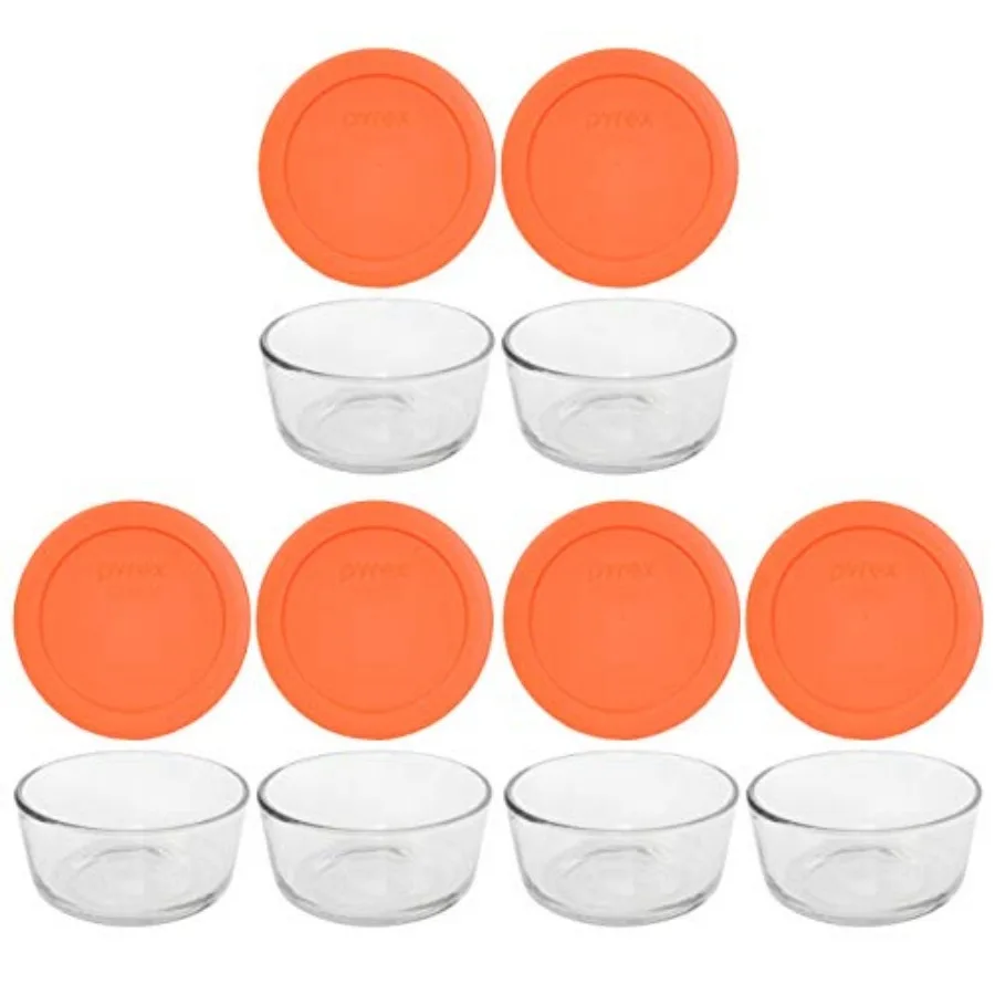 

7200 2 Cup Glass Dishes and 7200-PC 2 Cup Orange Food Storage Replacement Lids 6-Pack - Made in USA