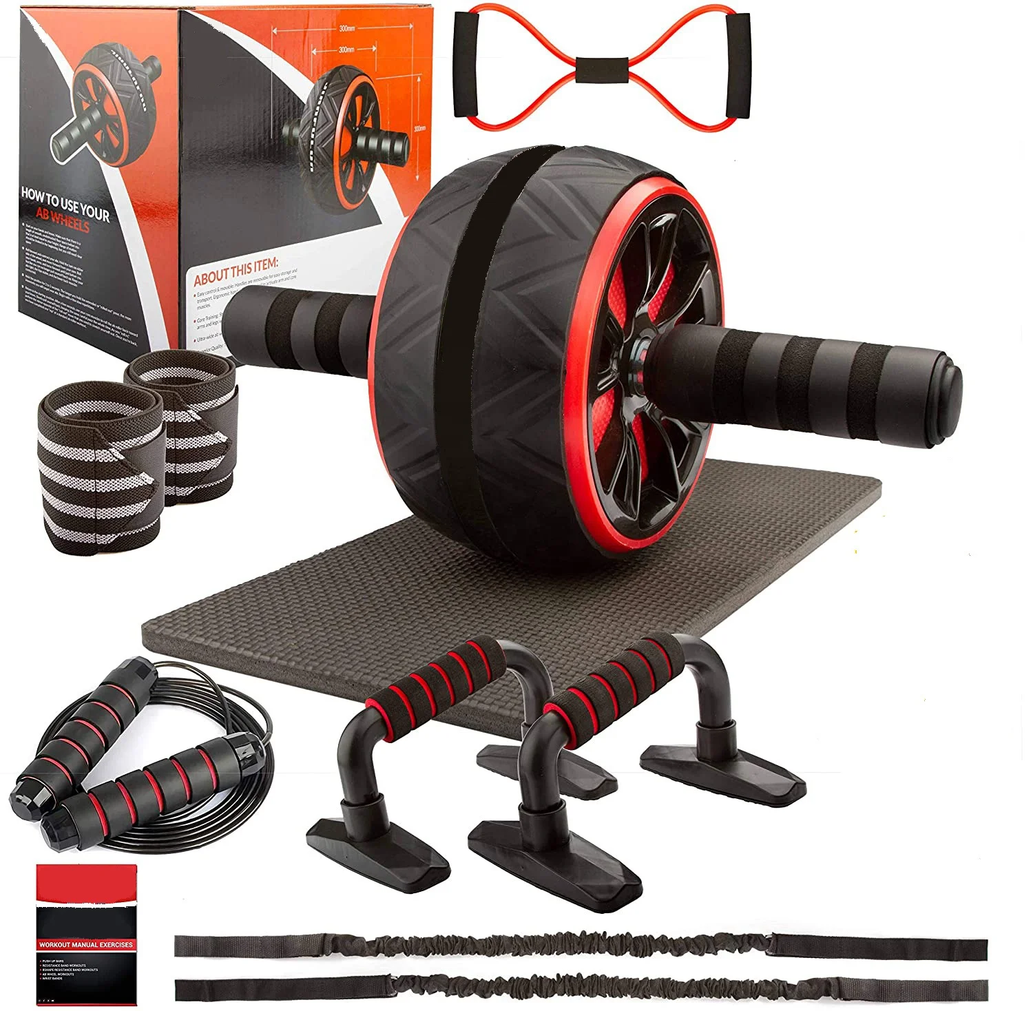 11-in-1 Abdominal Exercise Muscle Training Abs Ab Wheel Roller Set EVA Iron Steel-for Home Yoga Use