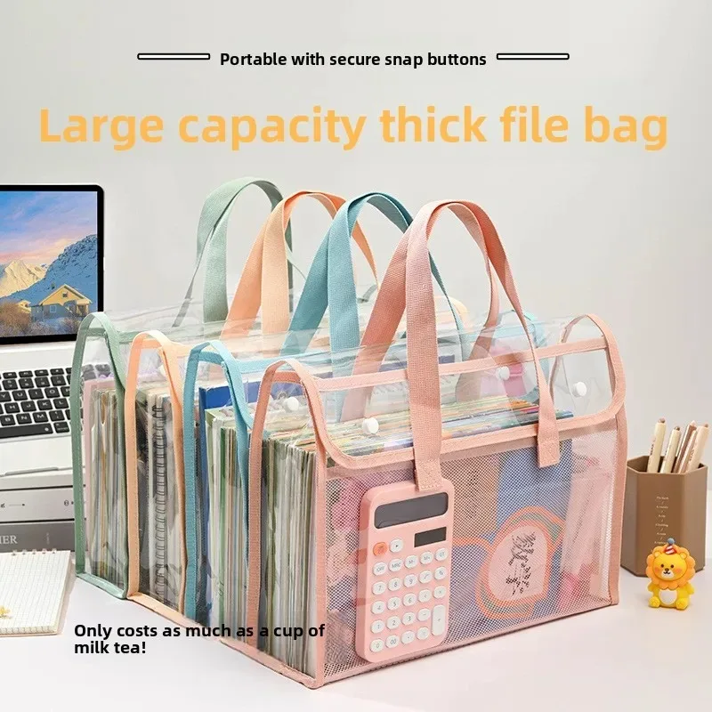 Thickened A4 Document Bag Transparent Waterproof Handheld for Student Exam Test Papers Homework Books Durable Organizer