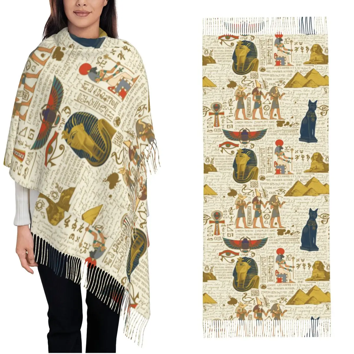 Ancient Hieroglyphs Gods Shawls Wraps for Ladies Winter Warm Large Soft Scarf Egyptian Mural Pharaoh Pashmina Shawl Scarves