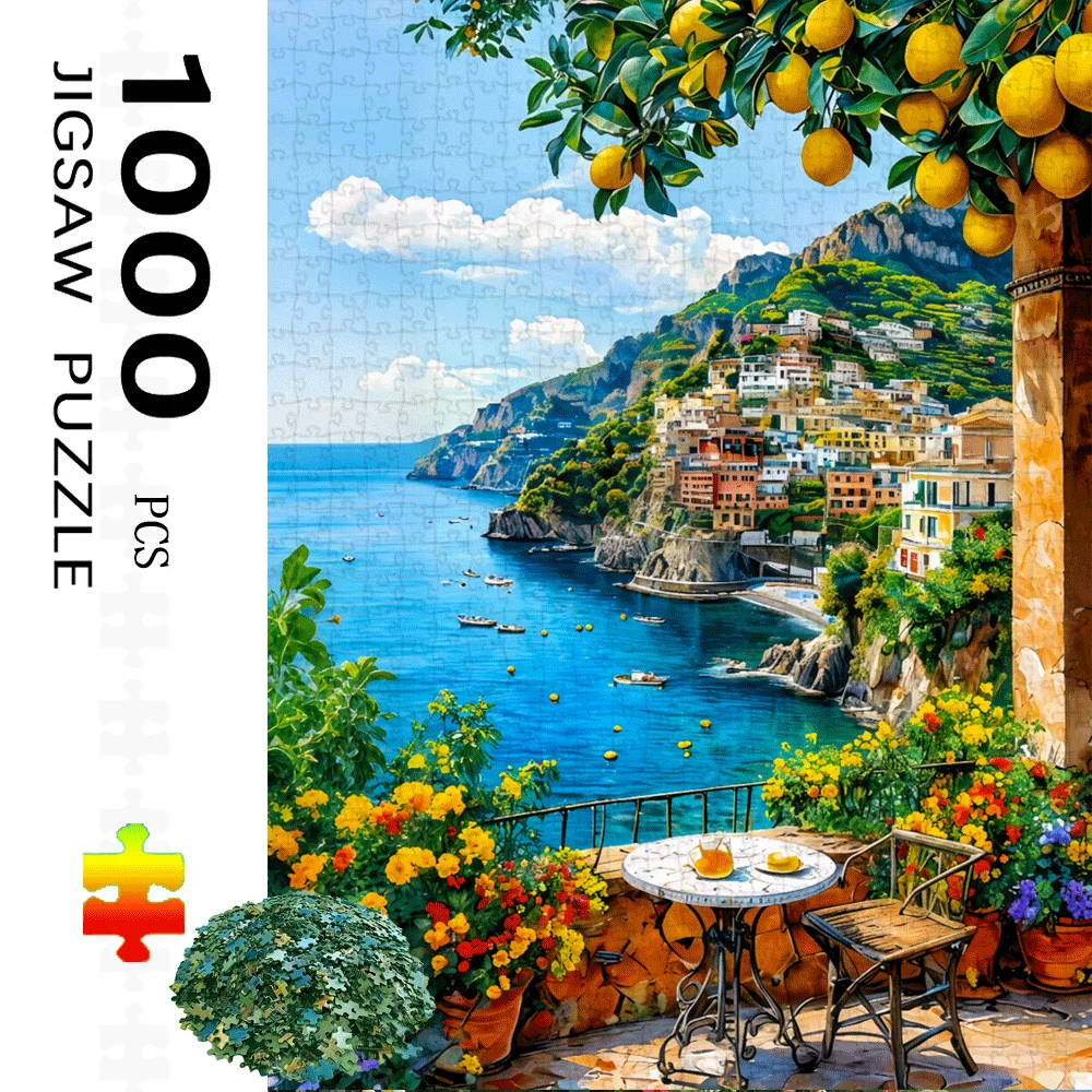 

1000 шт., итальянский пазл Coastline — сложный большой пазл для взрослых и семьи с виллыми в среде средиземноморского моря