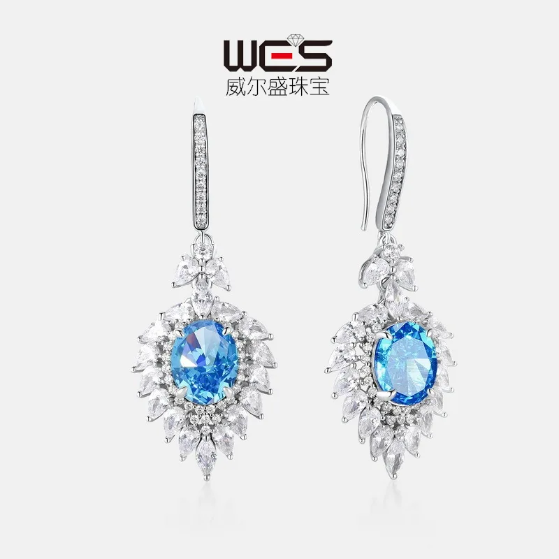 

New 18K Gold Inlaid Colorful Baby Stone PT950 Platinum High Carbon Diamond Earrings Fashionable Ice Flower Cut Earrings
