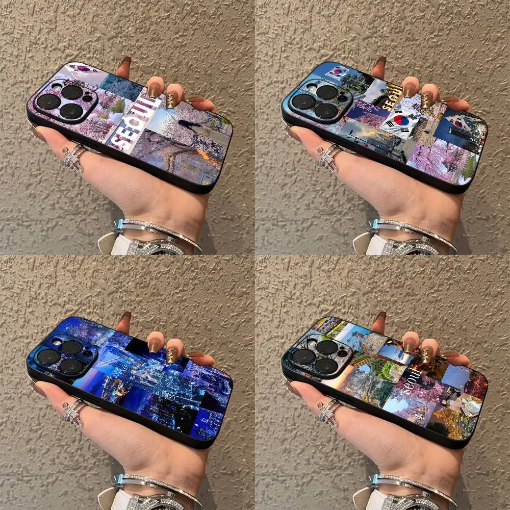 

South Korea SEOUL Travel Phone Case For iPhone 17,16,15,14,13,12,Pro,Max,Plus,E,SE4,Air,Mini Black Soft Box