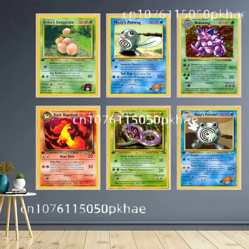 

1996 Pokémon Edition Base Vulpix Poliwag Kadabra Starmie Canvas Painting Anime Wall Art Prints Living Room Decor Posters