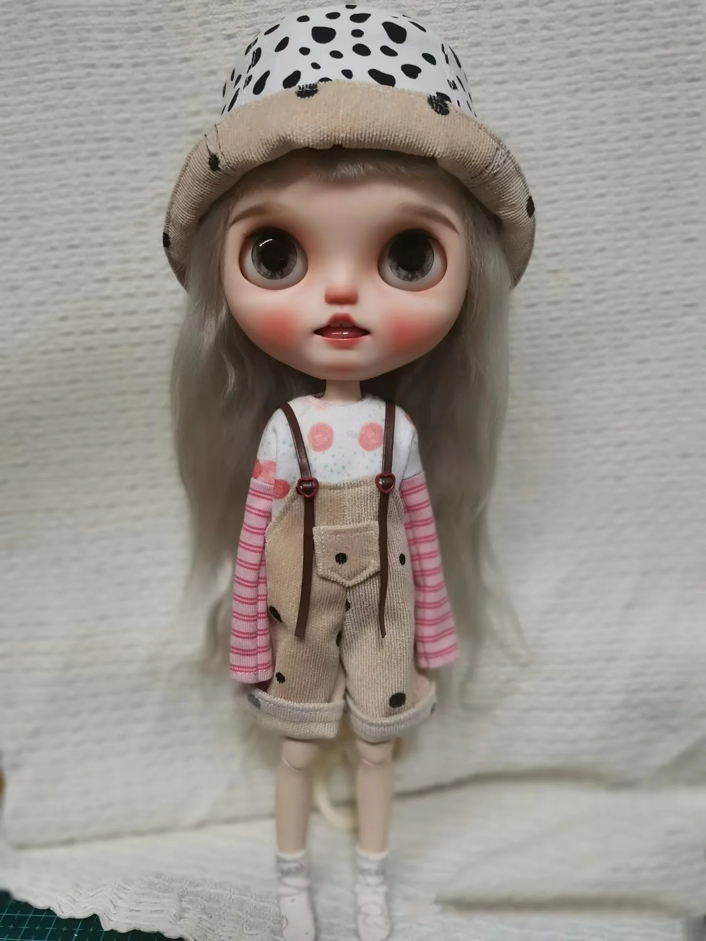 BJD Blythe Clothes Polka dot suspender pants skirt dress 1/6 30cm  Dolls (Fit Pullip,Ob24,、Licca)