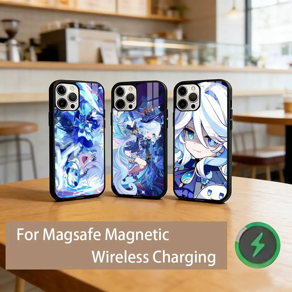 

G-Genshin F-Furina Phone Case For iPhone17,16,15,14,13,12,11 Plus,Pro Magnetic For Magsafe Wireless Charging