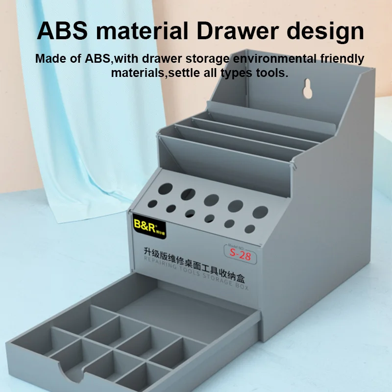 B&R S-28 Multi-Function Repair Desktop Organizer Storage Box Phone Maintenance Component Box Tweezers Screwdriver Holder Tool