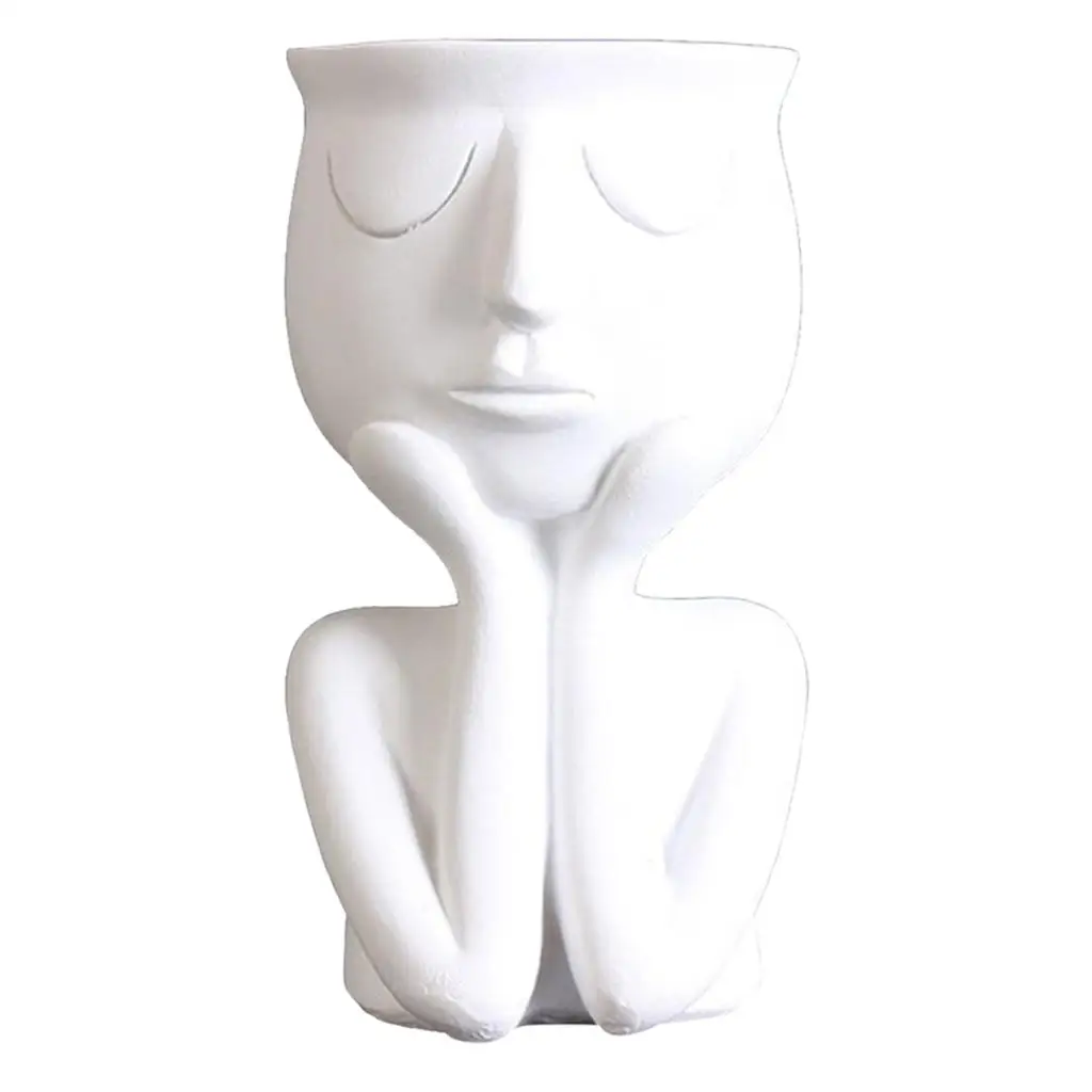 Unique Humanoid Succulent Pot Ceramic Portrait Vase for Plants Modern Sculpture Planter for Garden Decor