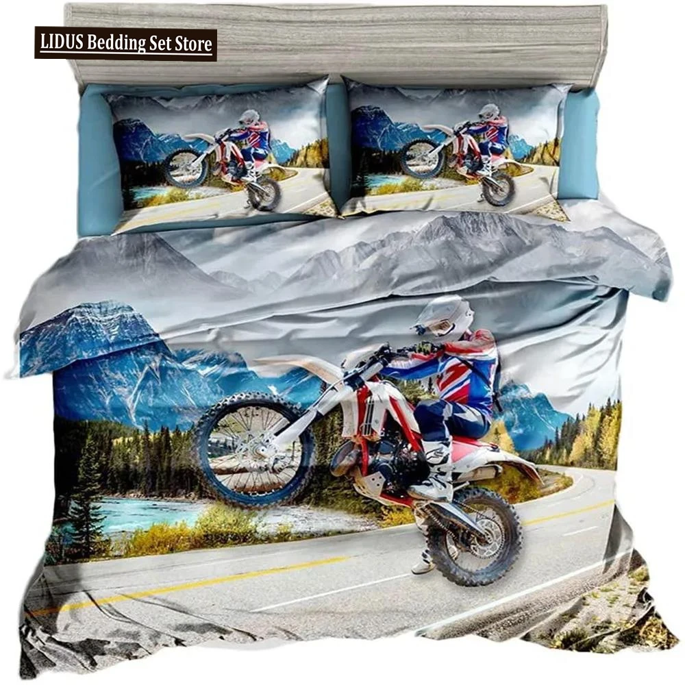 

Dirt Bike Duvet Cover Set Motocross Racer For Kids Teens Extreme Sports Style Polyester Bedding Set Bedclothes Double Queen King