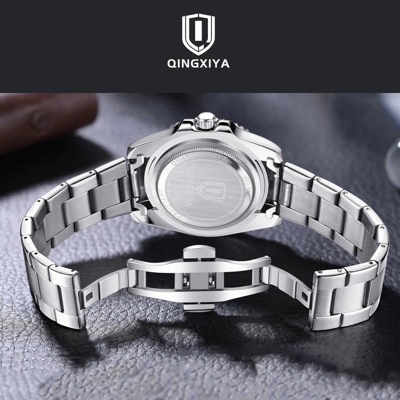 QINGXIYA Brand 2024 Luxury Stainless Steel Quartz Watches Mens Waterproof Luminous Calendar Fashion Mens Watches Reloj Hombre