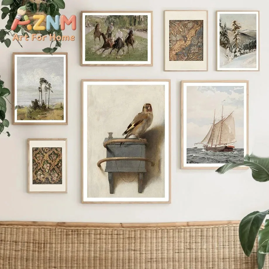 Scandinavian Goldfinch Tapestry Abstract Landscape Wall Art Minimalist Print Canvas Painting Posters for Bedroom Home Decor