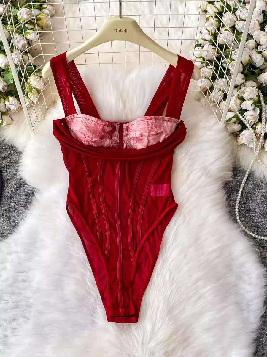 

Foamlina Summer Sexy Rec Fishbone Strap Bodysuit Women America Sleeveless Patchwork Bodycon Bandeau Halter Romper Jumpsuit