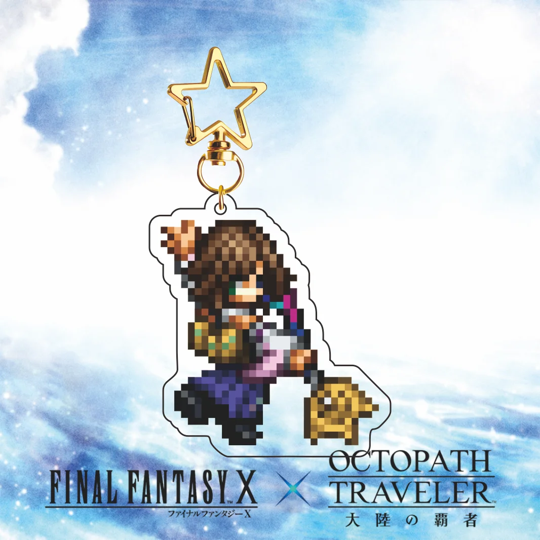 New Final Fantasy X × Octopath Traveler CotC Pixel Acrylic Keychain Tidus Yuna Wakka Star Hook Pendant Cute Game Accessory