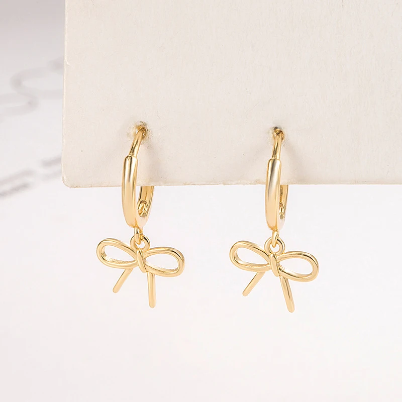 Geometric Line Bow Hoop Earrings for Women Fashion Jewelry Light Luxury Allergy Minimalist Accessories