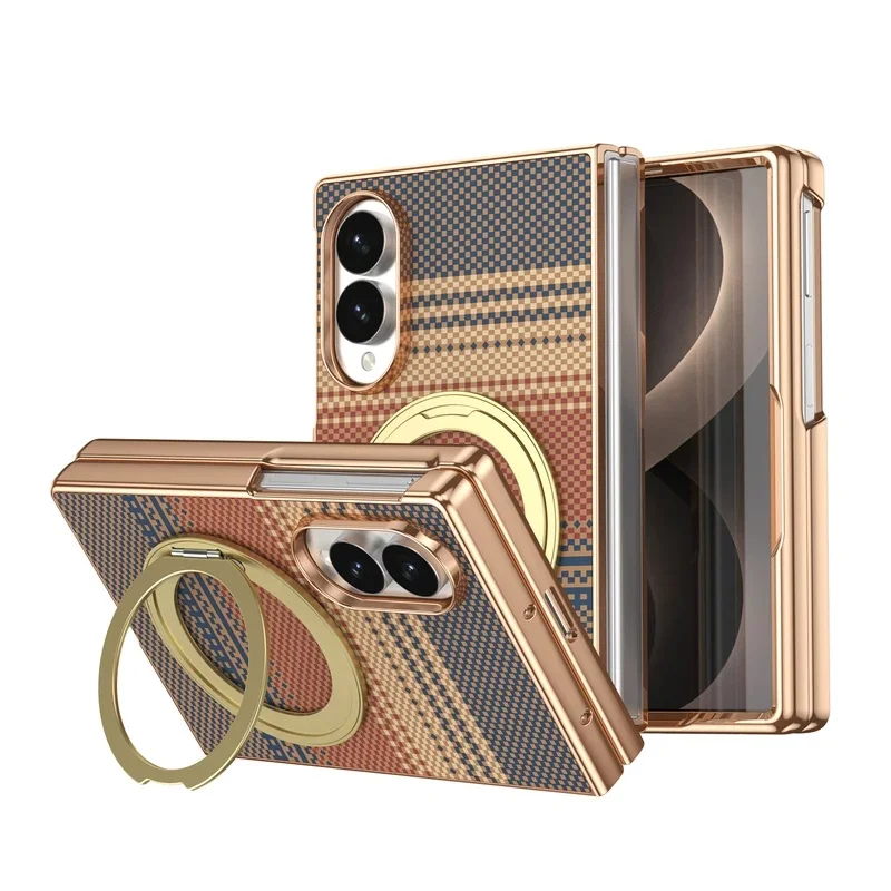 360 Rotating Magnetic Stand Leather Case for Samsung Galaxy Fold8 Fold 8 Shockproof for Magsafe with Tempered Glass Film Cover