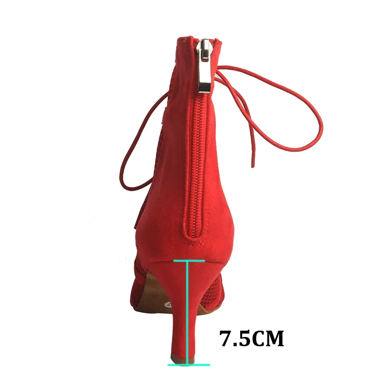 Wedopus Scarpe da ballo rosse Tacchi alti Moda Stivali da ballo moderni Ragazze Scarpe da ballo latino per adulti SALSA Stivali da ballo jazz 7,5 cm