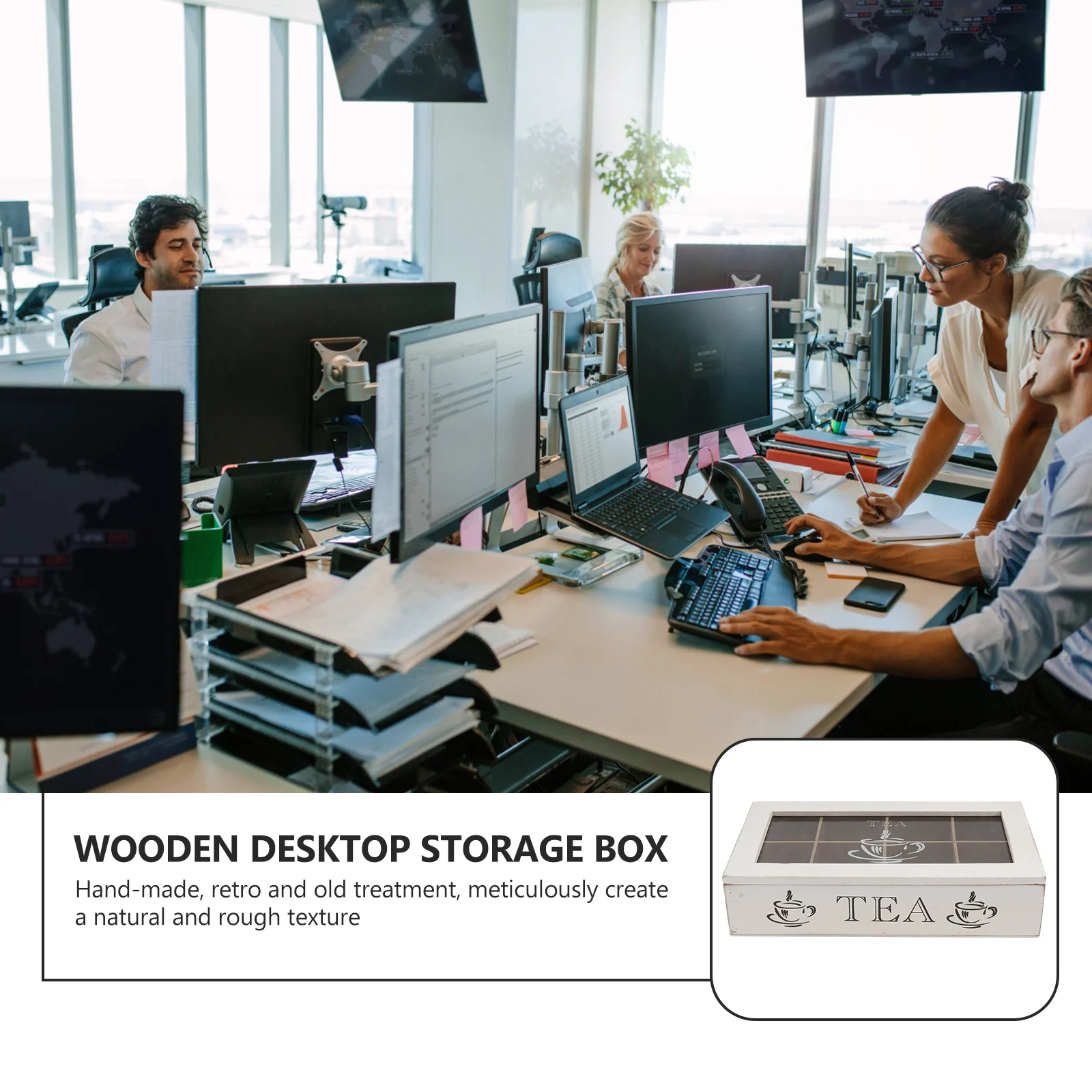 

Solid Wood Storage Box Vintage English Letters Decorative Desktop Organizer Sundries Container Jewelry Holder for Home Office