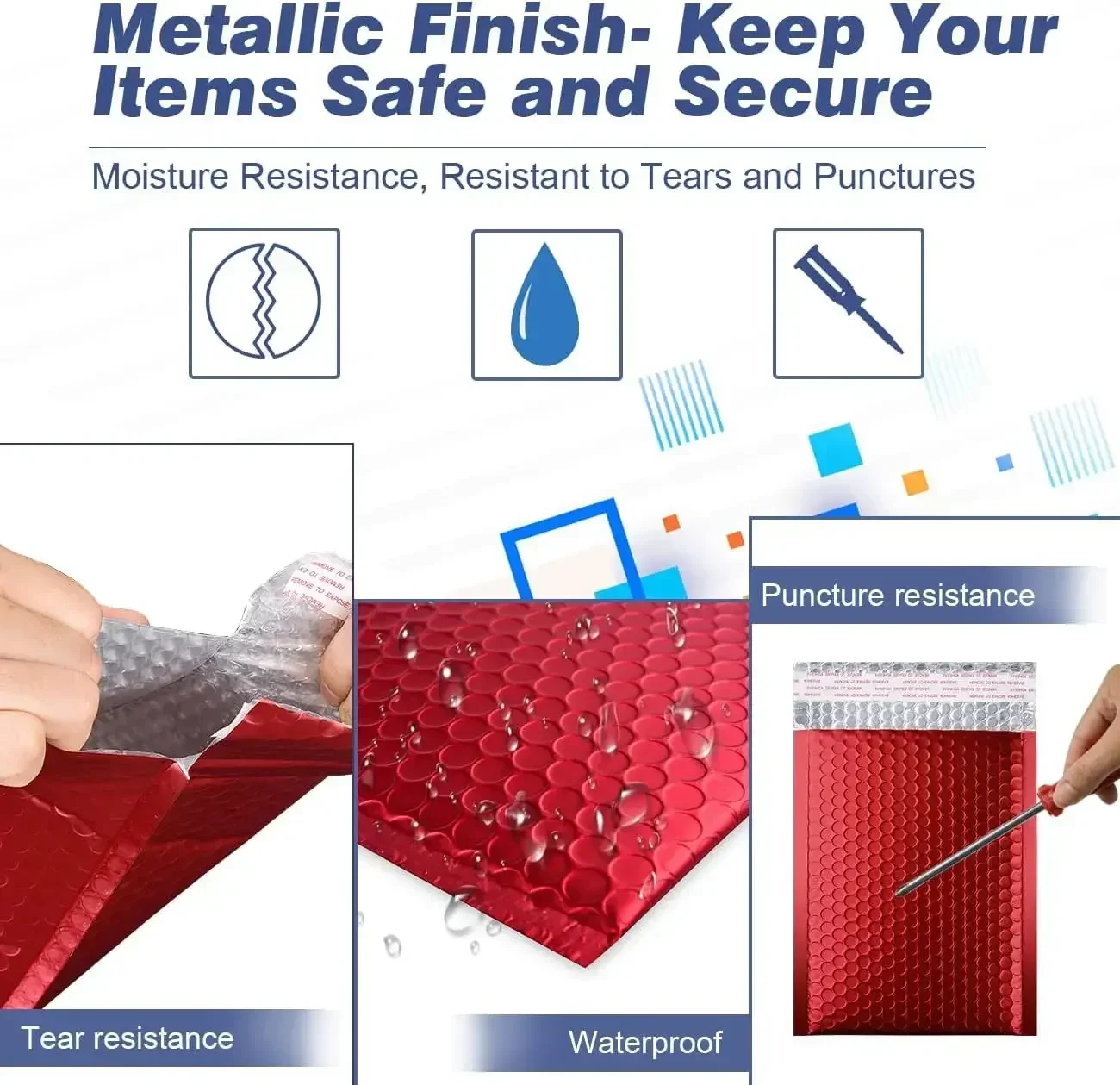 Holographic Bubble Mailer Red 50Pcs Mailing Envelope Waterproof Courier Bag Padded Bubble Envelopes Pack Bag for Shipping