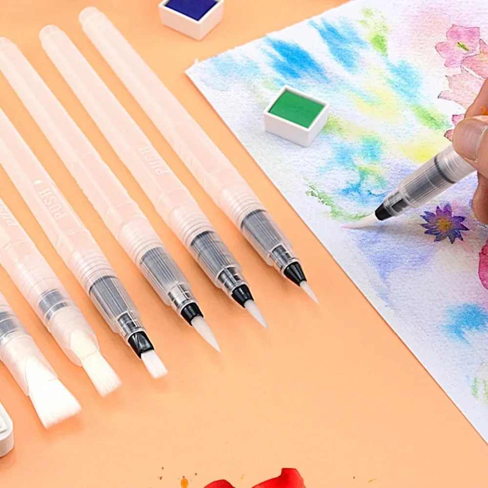 6Pcs/set Transparent Tap Water Watercolor Ink Pens Kit Water Paint Brushes Watercolour Calligraphy Soft Painting Tools Supplies