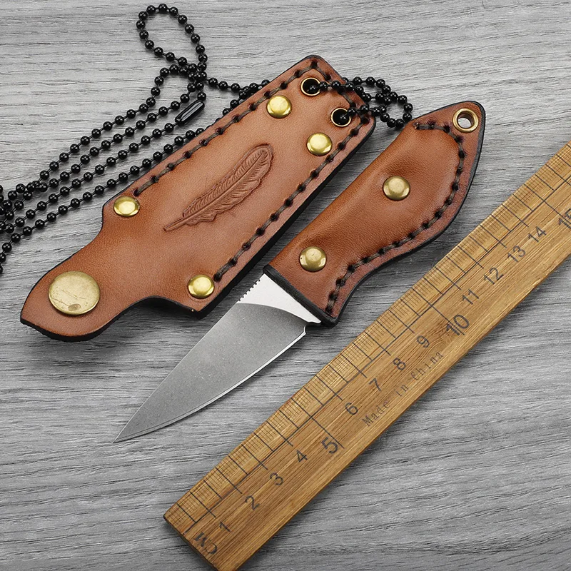 

DC53 steel blade integrated cowhide handle field fixed knife, outdoor hunting camping self-defense portable tool knife