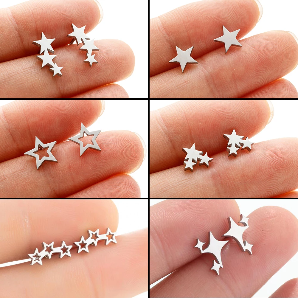 Fashion Stainless Steel Earrings Small Cute Triple Star Stud Earrings Punk Piercing Earing Women's Starry Minimalist Jewelry